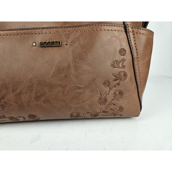 Embroidered‎ Floral Brown Rosetti PVC Leather Handbag - Picture 3 of 9